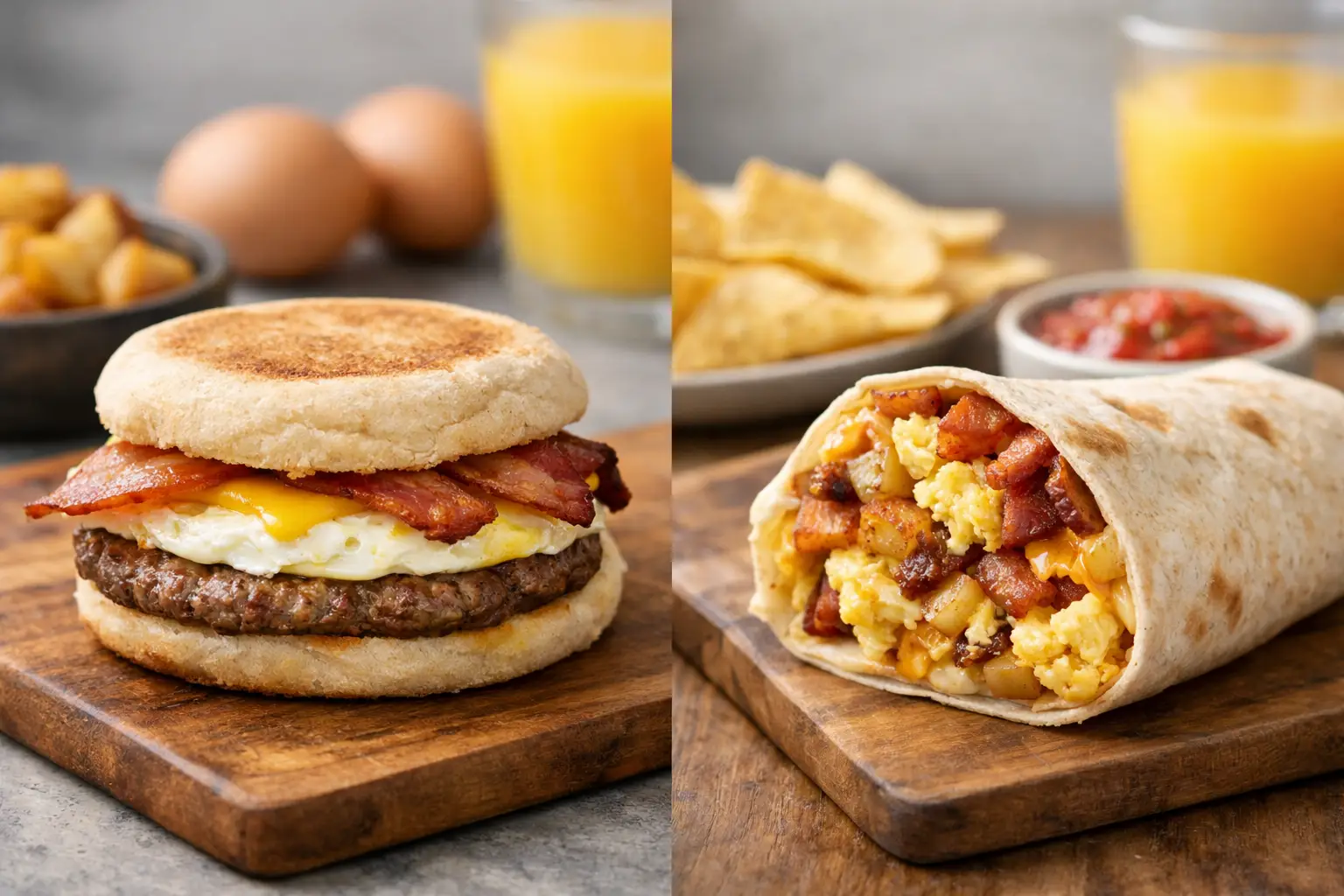 Breakfast Sandwiches vs Breakfast Burritos